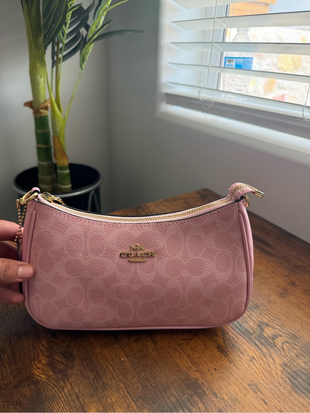 Coach Pink Signature Mini Shoulder Bag with Gold Hardware